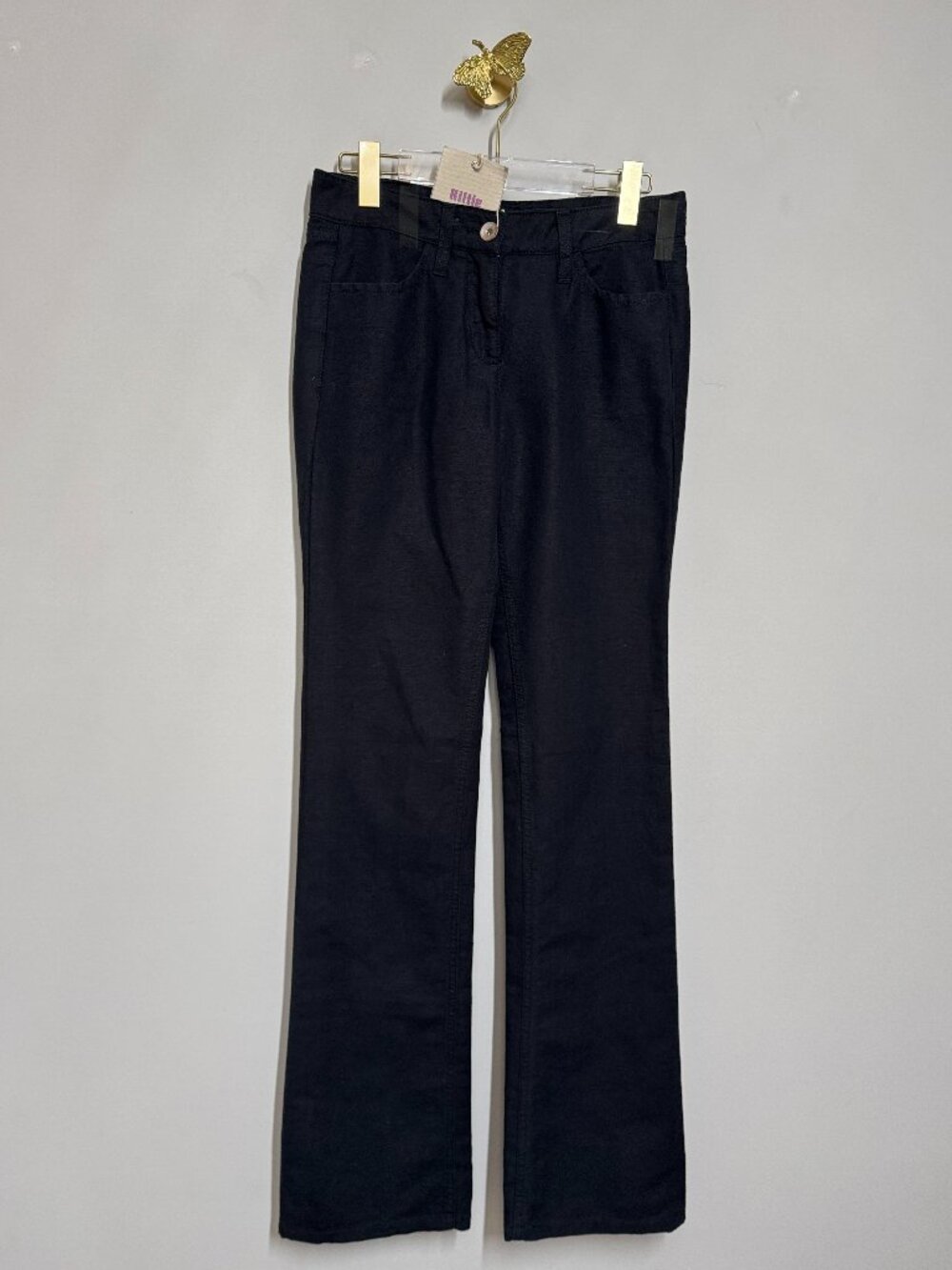 KILTIE Italy Luxury Black Linen Cotton Straight Leg Pants Size EU 28